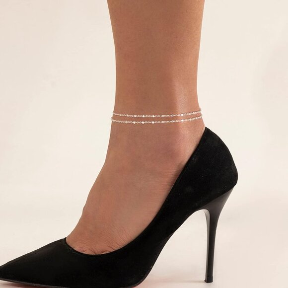 Single Clasp Beaded chain Cuban Link Waterproof Adjustable Anklet for Women - Picture 4 of 8